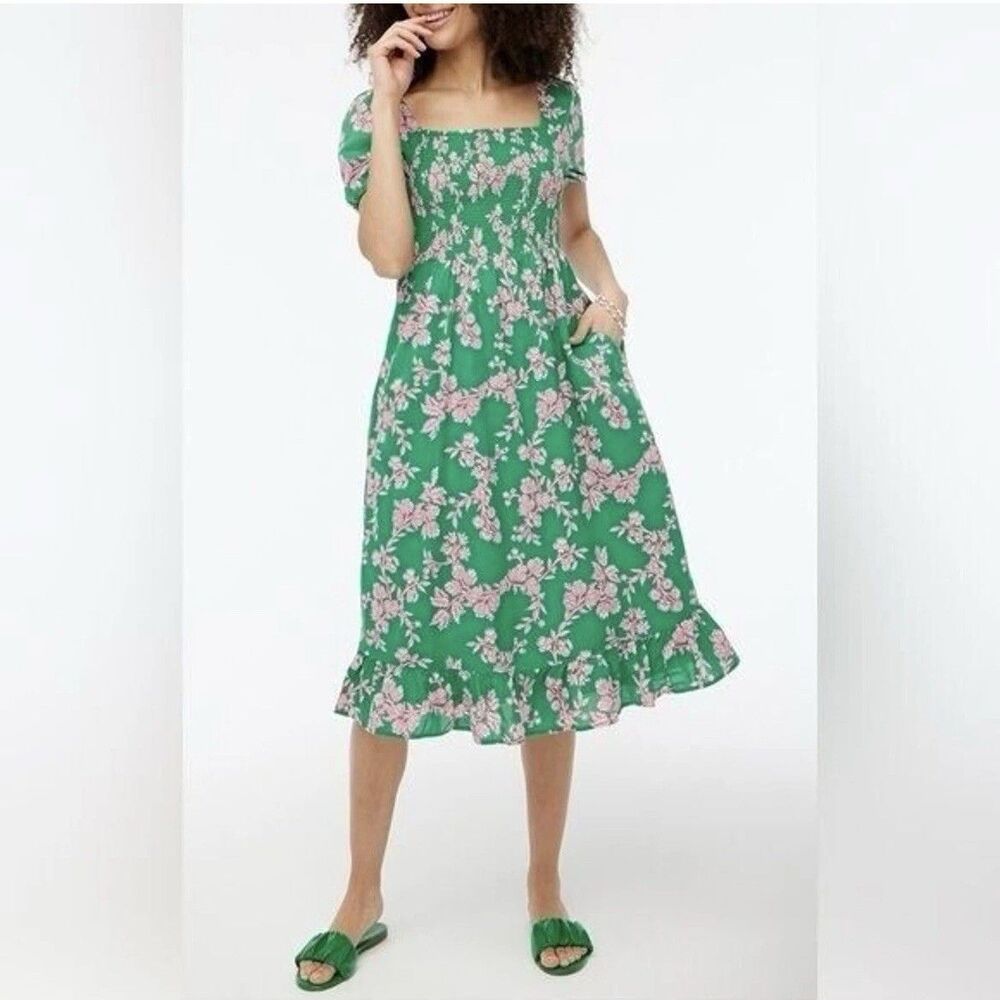 J. Crew Factory Green Floral Midi Dress